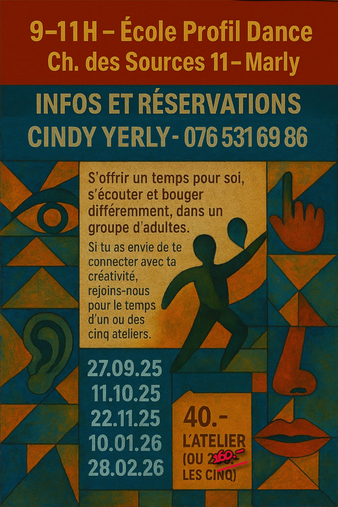 9h à 11h à l'école de danse Profil Dance au Chemin des Sources 11 à Marly. Info et réservations Cindy Yerly 0765316986